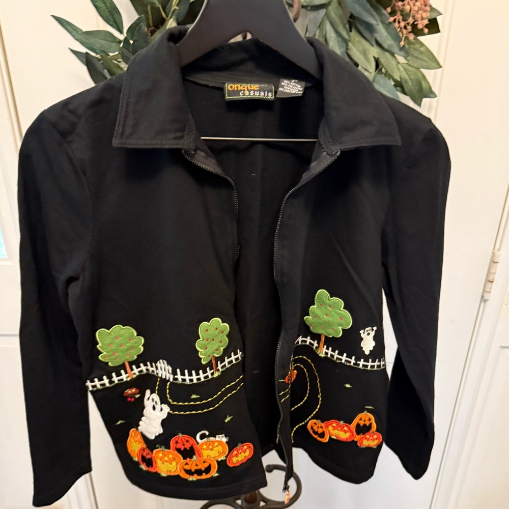 Onque Casuals Fun Halloween Full Zip Cardigan Shacket LS S Ghost & Pumpkins - Picture 7 of 15